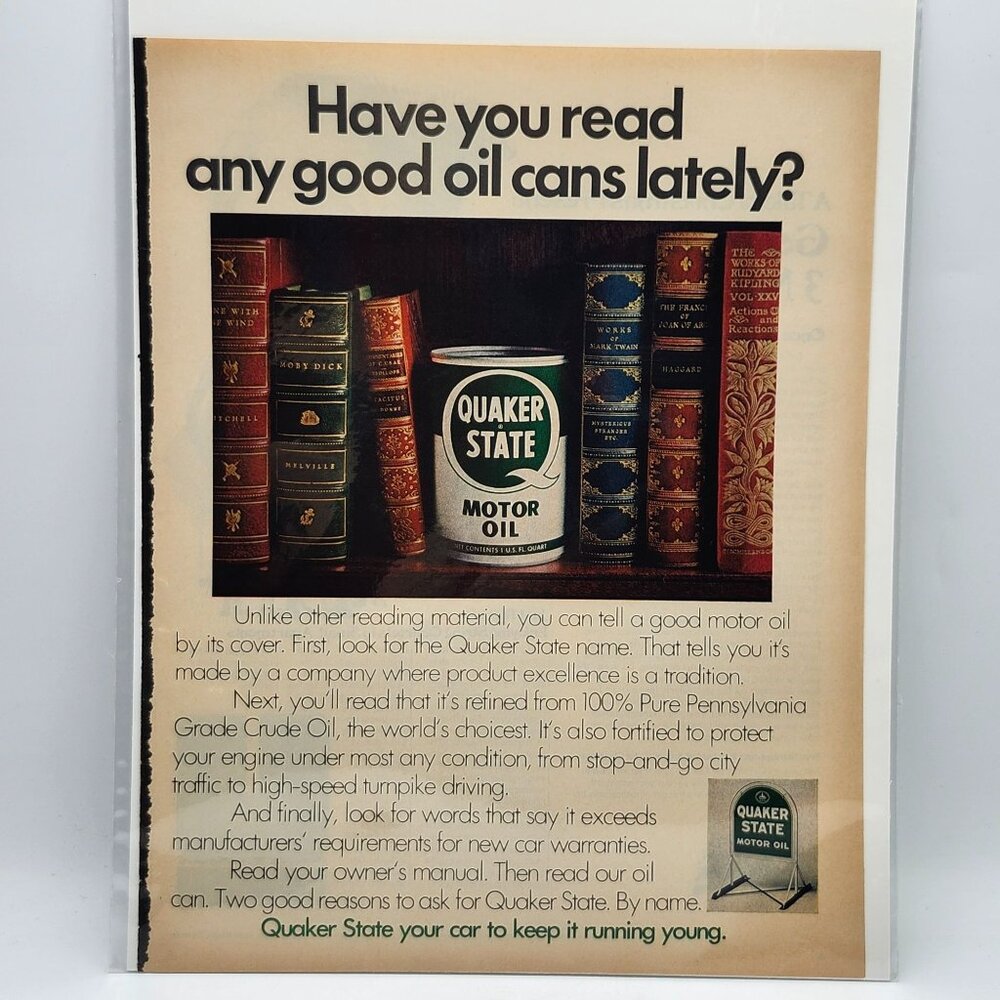 Vintage 1970s Quaker State Motor Oil LIFE Magazine Print Ad Library